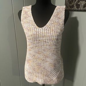 ANN TAYLOR LOFT Womens Sweater Tank Top Double V Knit Multicolor Flecked Knit  M